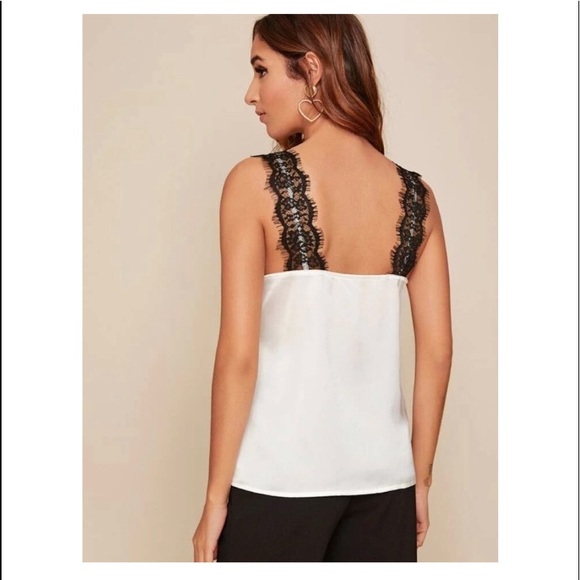 White Satin/Black Lace; Cami; Small, NEW - Picture 2 of 10
